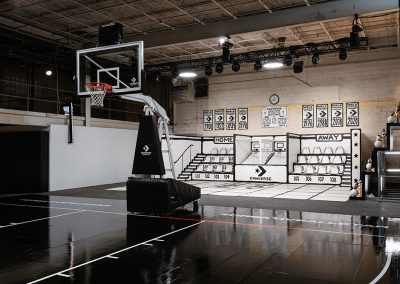 Photo of a black basketball court at the NBA All Star Activation